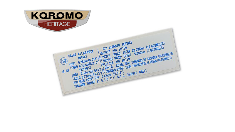 Toyota 4M Engine Valve Clearance Decal